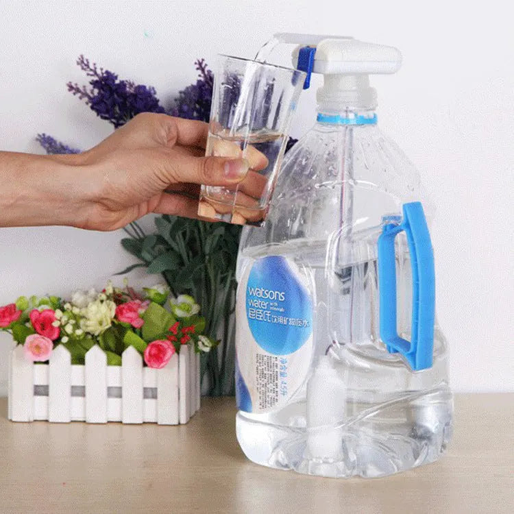 Manual pumping water device with PP silicone straws and a blue press handle for beverages.
