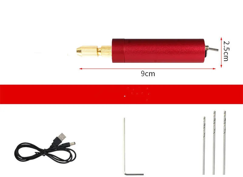 Micro mini DIY USB electric grinder with three drill bits on aluminium alloy body