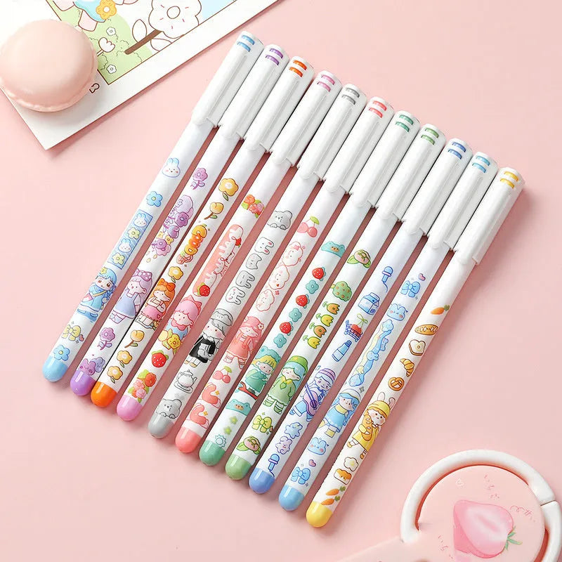 Twelve-colour gel pen set with 0.5mm tips in cartoon style for office use
