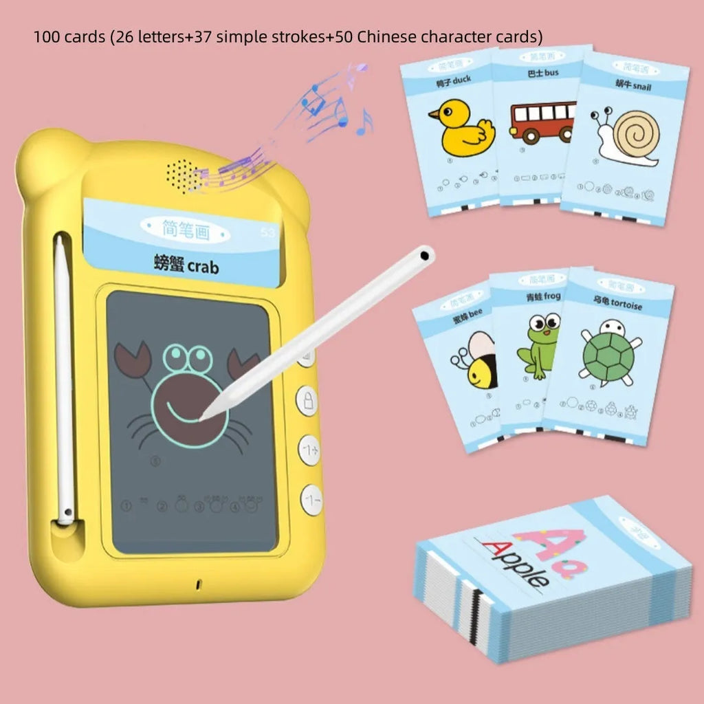 Yellow bilingual early learning machine with educational cards for children's language development