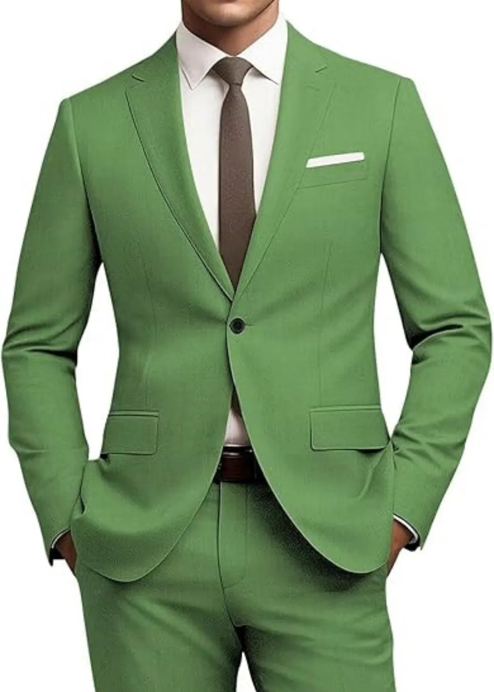Men's solid colour nylon blend slim fit business jacket and pants set with flat collar and rear centre opening