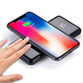 Multifunctional mirror wireless charger with lithium battery in mirror finish on desktop