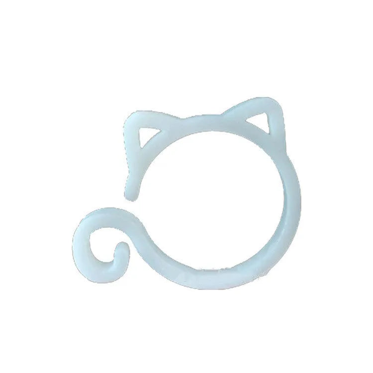 Cat-shaped plastic plant clip in red, yellow, green, or white, shown at 3x4 cm size.