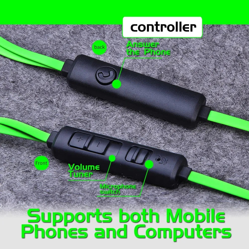 Shuangmai wired in-ear computer gaming headset in black, green, and red colour options