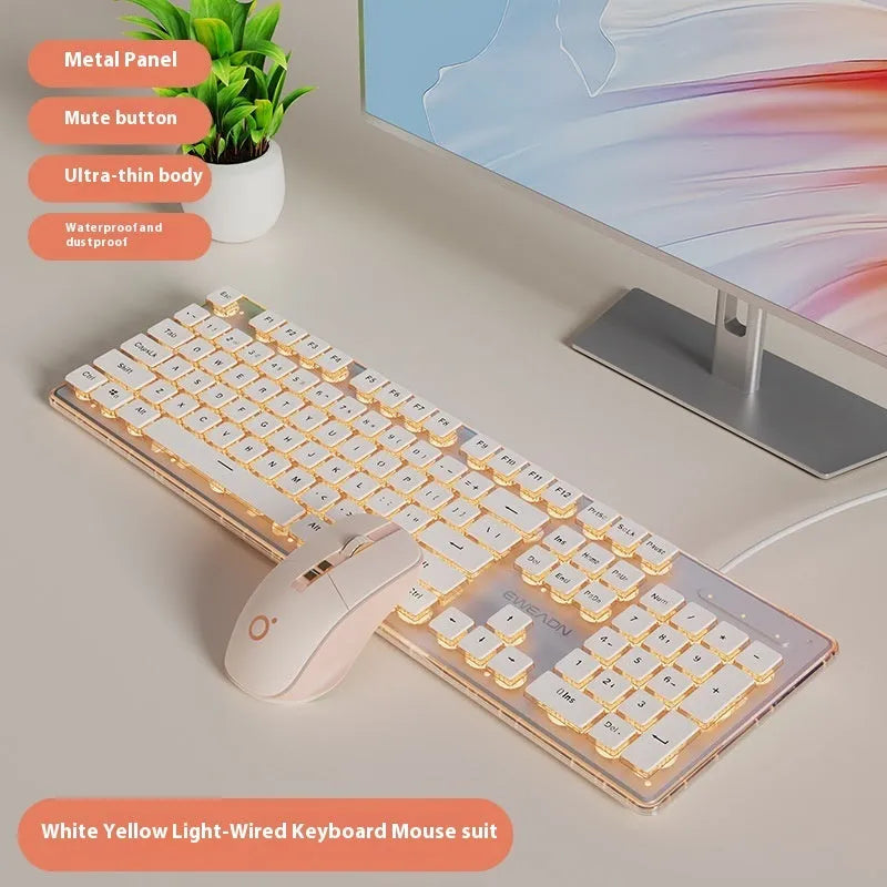 Prewalker V3 wired and wireless keyboard and mouse set in retro green colour on a desk