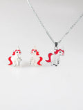 Alloy pony pendant necklace with oil painting horse motif in gold finish on chain