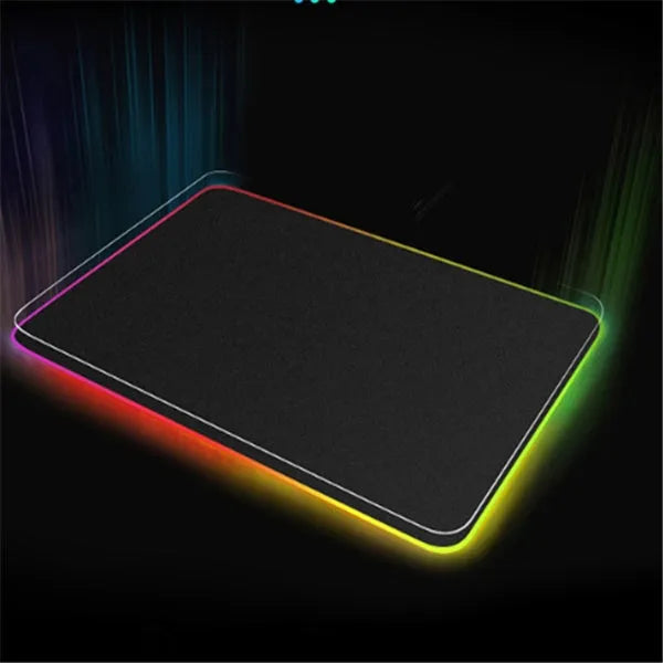 RGB illuminated mouse pad with non-slip rubber base and cloth surface in black