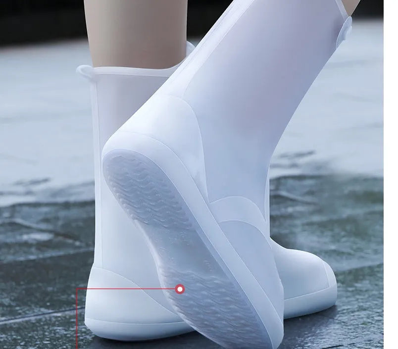 White PVC high top reusable shoe covers for women with water resistant protection
