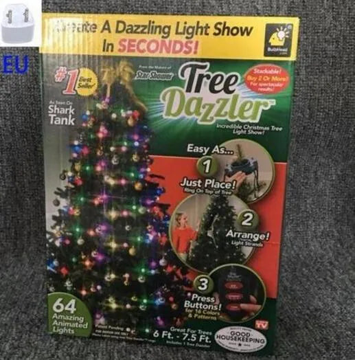 64 LED Christmas tree light string measuring 1.8 metres with button control for dimming and colour changing