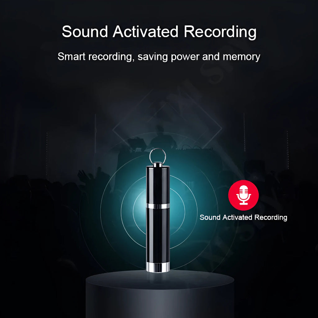 Black Amoi A1 metal voice recorder with display and included headset.