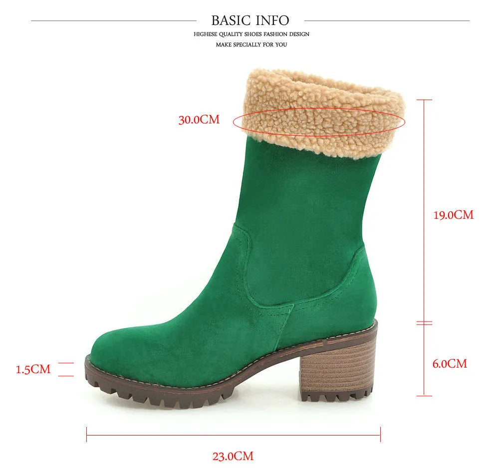 Snow boots with rubber outsoles and plush lining in black, grey, green and orange colour options