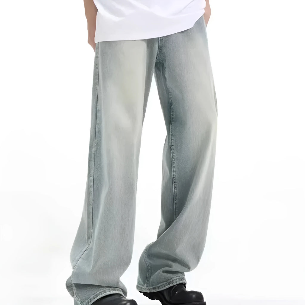 Blue retro loose-fit casual trousers made from rabbit fur fabric.