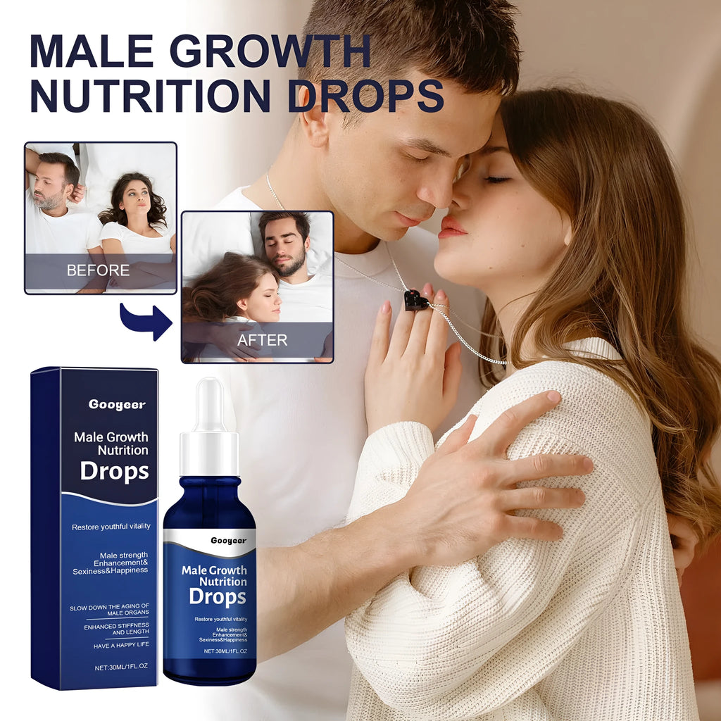 30ml bottle of male body nutrition drops with dropper for universal skin type application