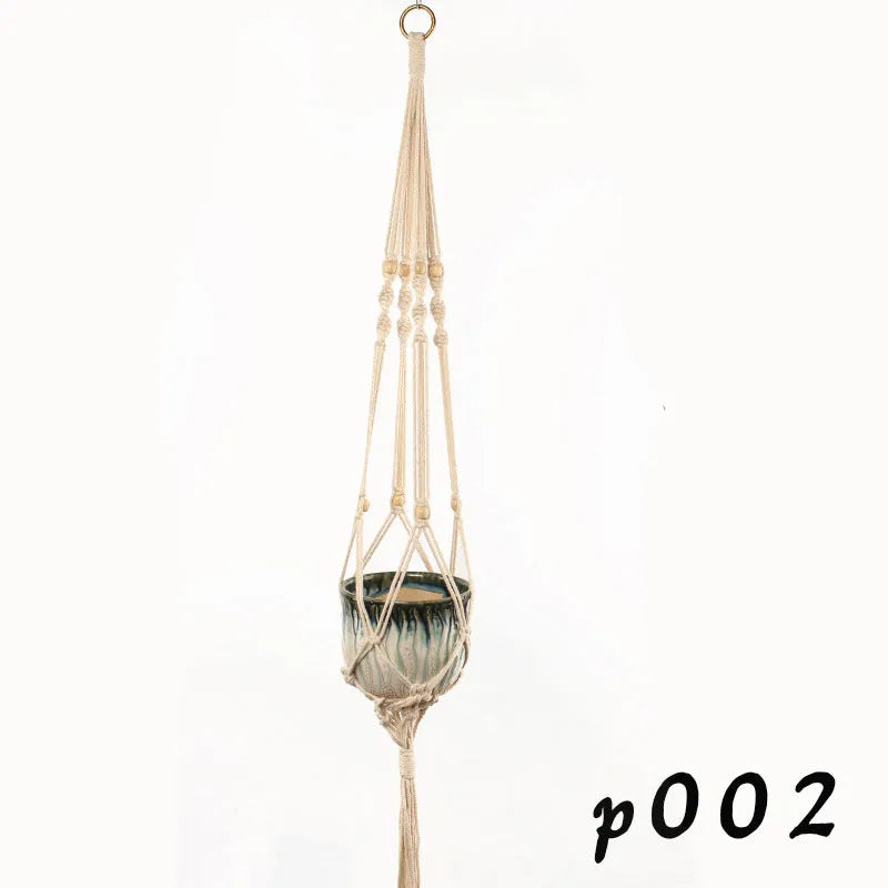 Woven wire cotton rope plant hanger in desktop and wall hanging styles