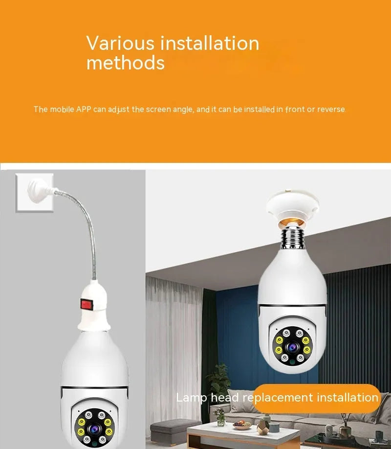 Wireless bulb security camera with 1080p HD resolution and full colour night vision capability