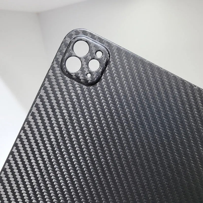 Carbon fibre hard protective case for iPad Pro 11 showing forged surface texture