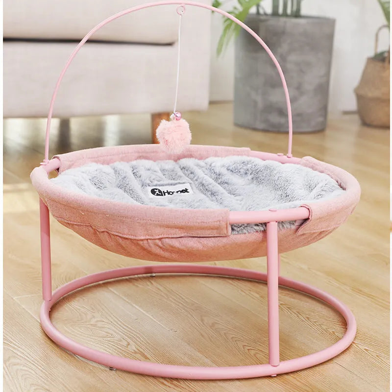 Pet hammock cat bed 45x45x40cm beige winter model on floor indoors