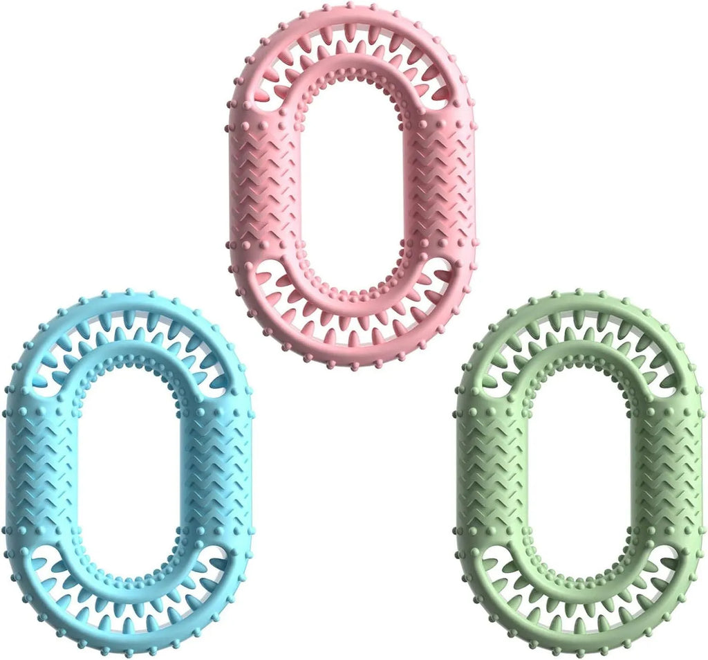 Blue O-ring shaped dog chew toy for aggressive chewers and dental plaque reduction
