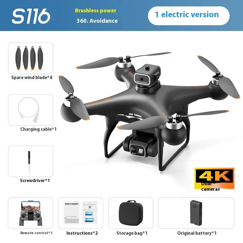 Black or white brushless UAV drone with four-side obstacle avoidance and HD camera under 30cm size