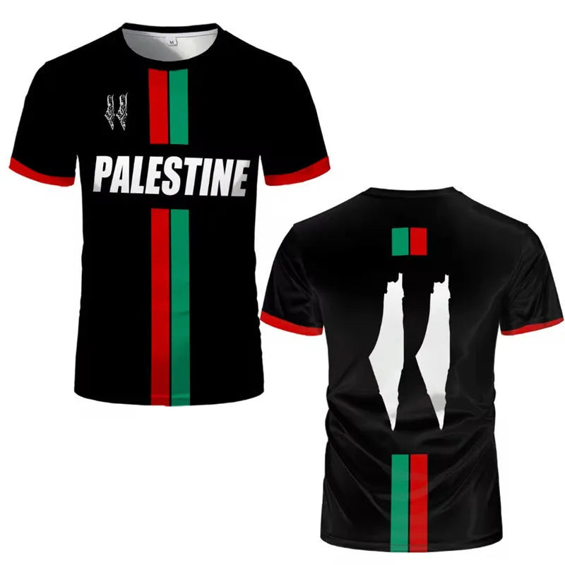 Black 3D printed football graphic on a men's white spandex t-shirt with short sleeves