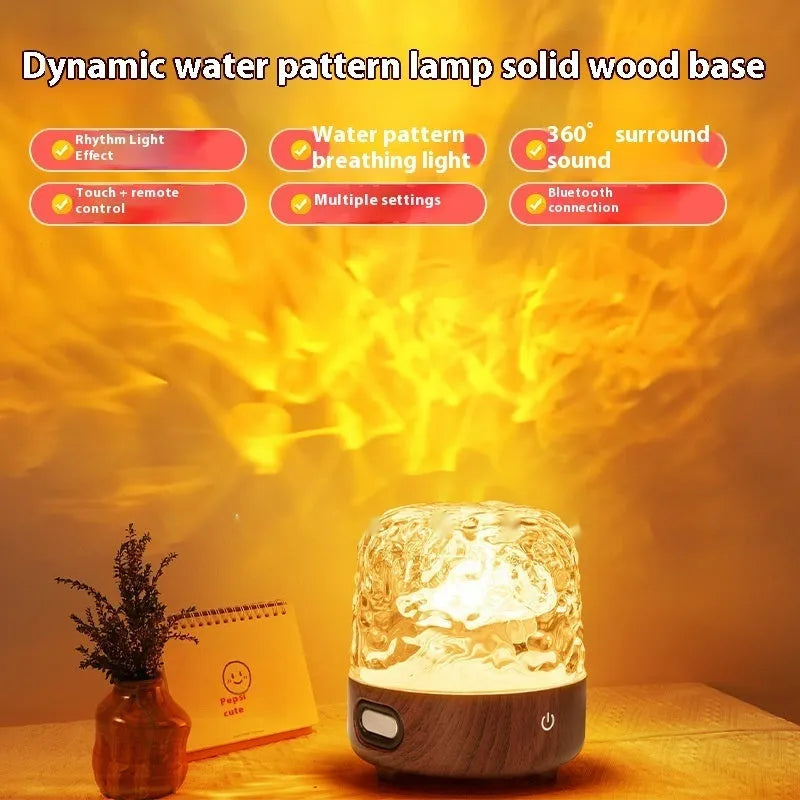 Walnut colour dynamic water ripple Bluetooth bedside table lamp with 16 colour changing modes