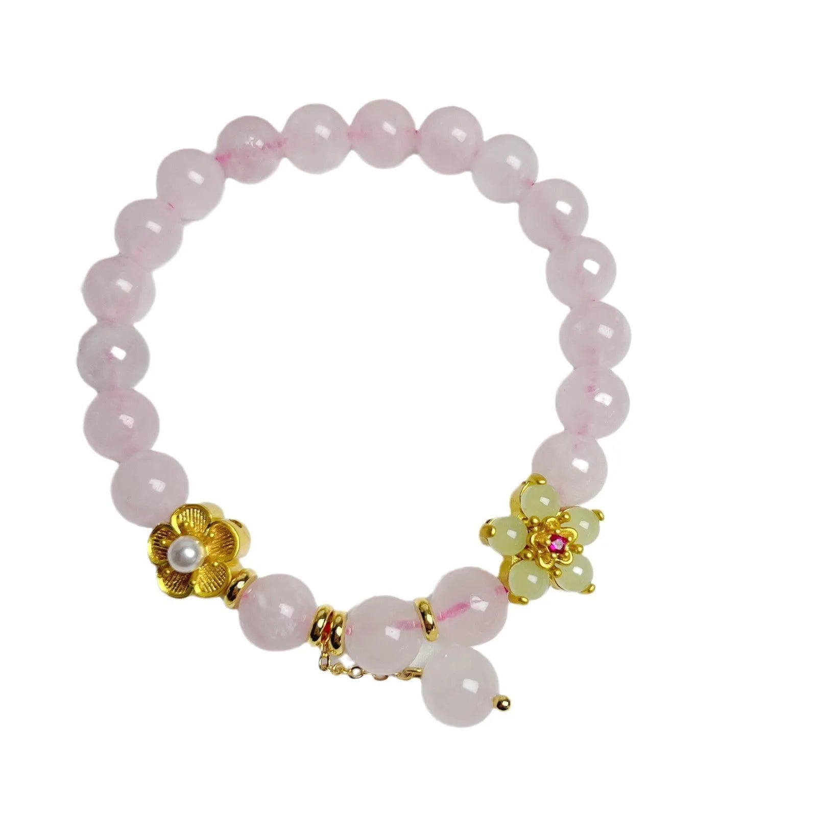 Pink crystal NAFU Peach Blossom bracelet for women on wrist.