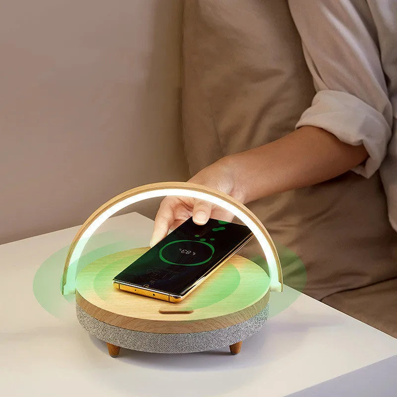 Marble pattern wireless charging lamp with Bluetooth speaker and integrated mobile phone holder
