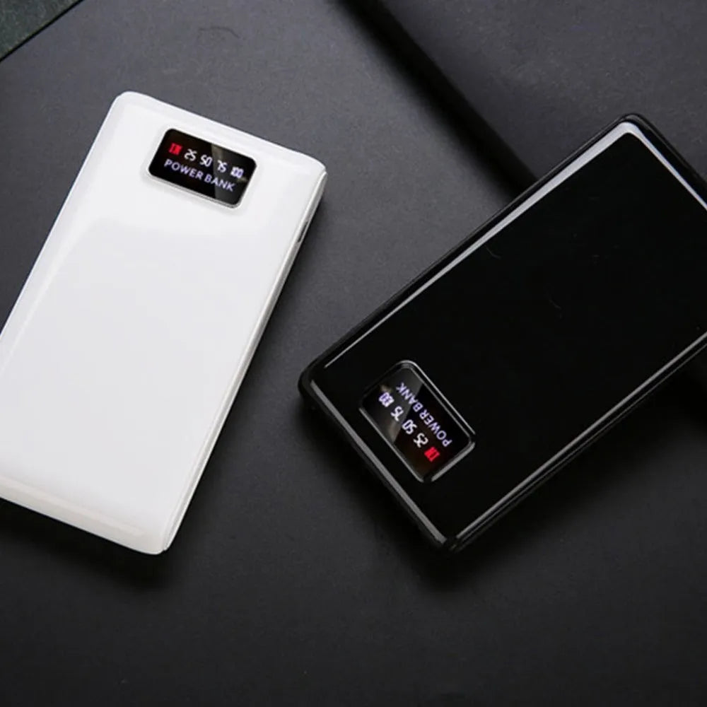 18650 DIY charging bank case kit showing front with ports and internal battery compartments for six cells