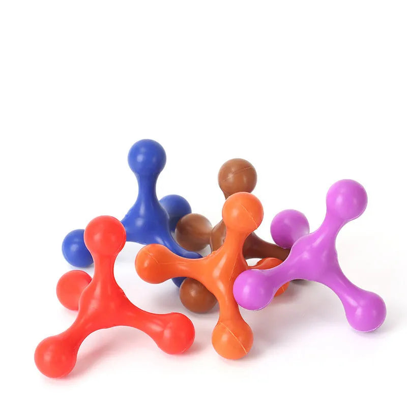 Blue silicone chew bone for dogs with three legs, measuring 9.5cm