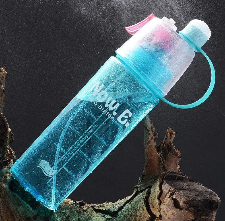 Transparent PC sports water bottle with mist spray function and handle in green colour