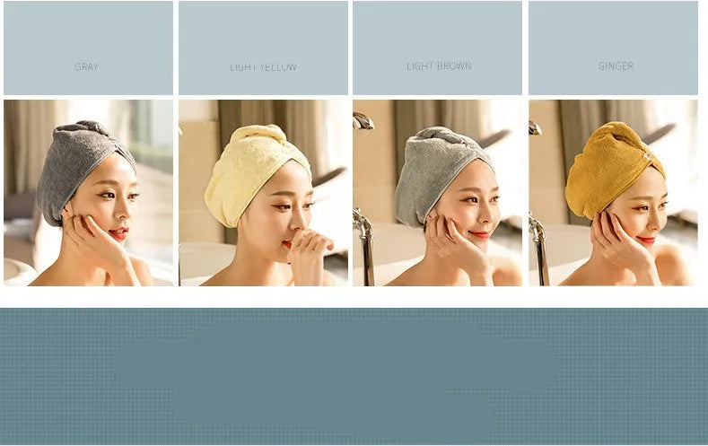 Women's microfiber hair dryer cap in assorted colours showing cap shape and size