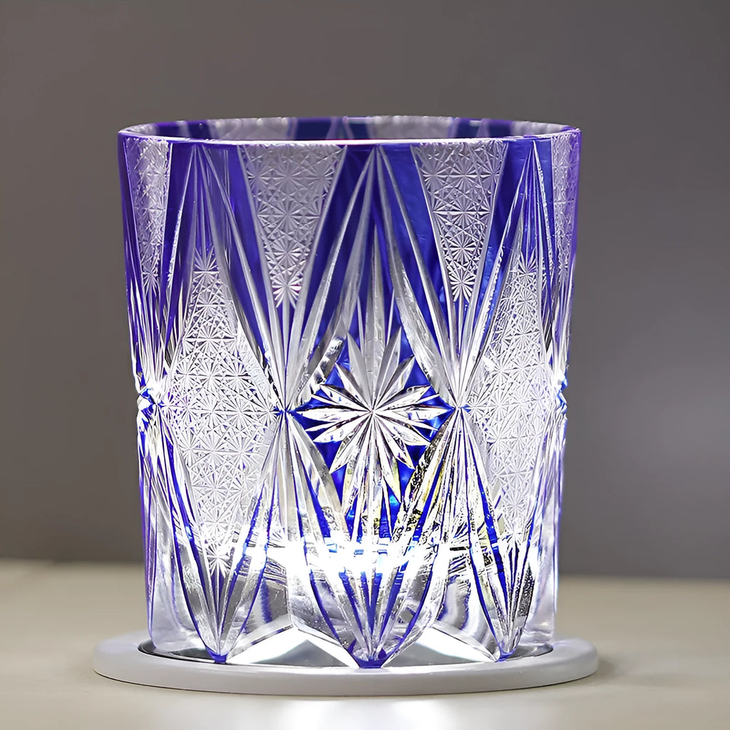 Hand carved blue crystal wine glass with 260ml capacity in retro Japanese style