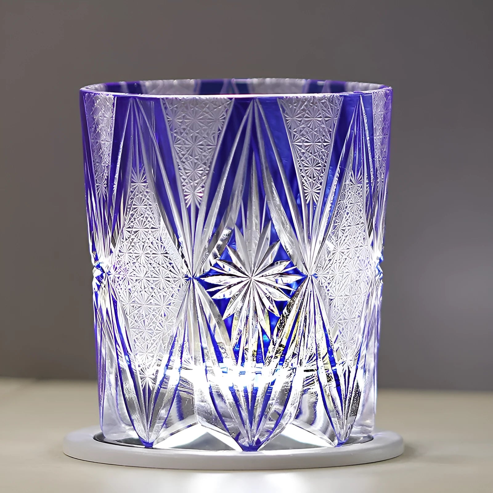 Hand carved blue crystal wine glass with 260ml capacity in retro Japanese style