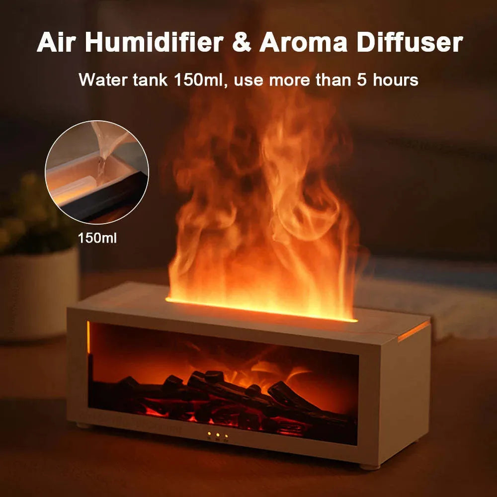 Square flame aromatherapy machine with 3D flame effect and 7-colour mood lighting at base