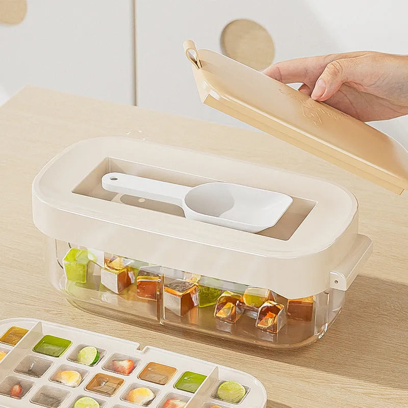 High capacity ice cube tray grid in blue colour with leverage demolding system and included ice shovel