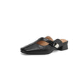 British style square head leisure slippers in black colour with artificial PU upper and low heel design