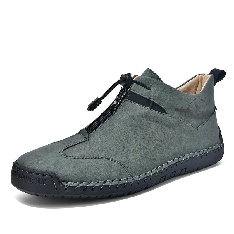 Men's casual leather shoes in four colours with rubber sole and mid heel