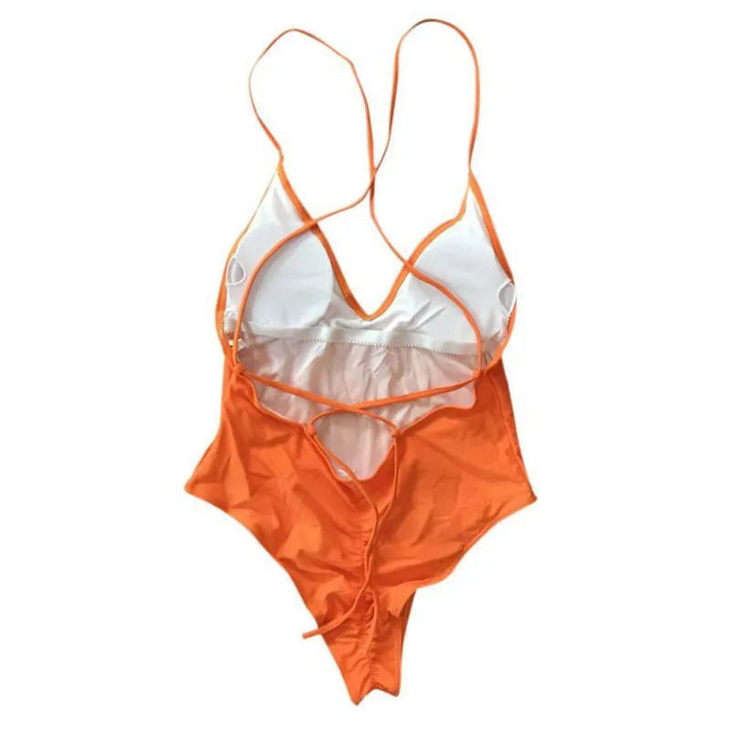 Solid colour siamese bikini for women in eight colours including black, blue, red, yellow, and orange, sizes S to XXL