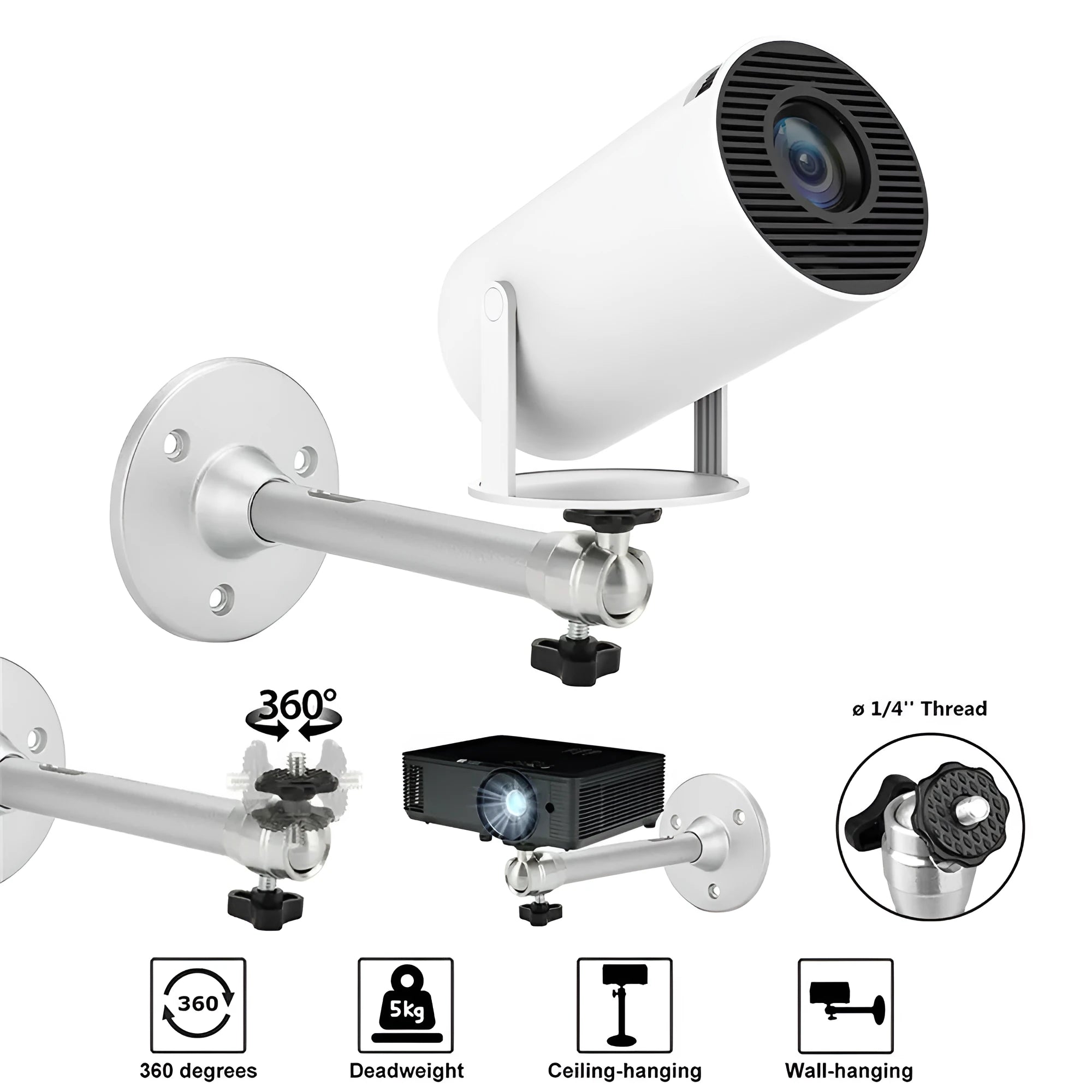 White aluminium alloy wall-mounted bracket for home projector with 180mm specification