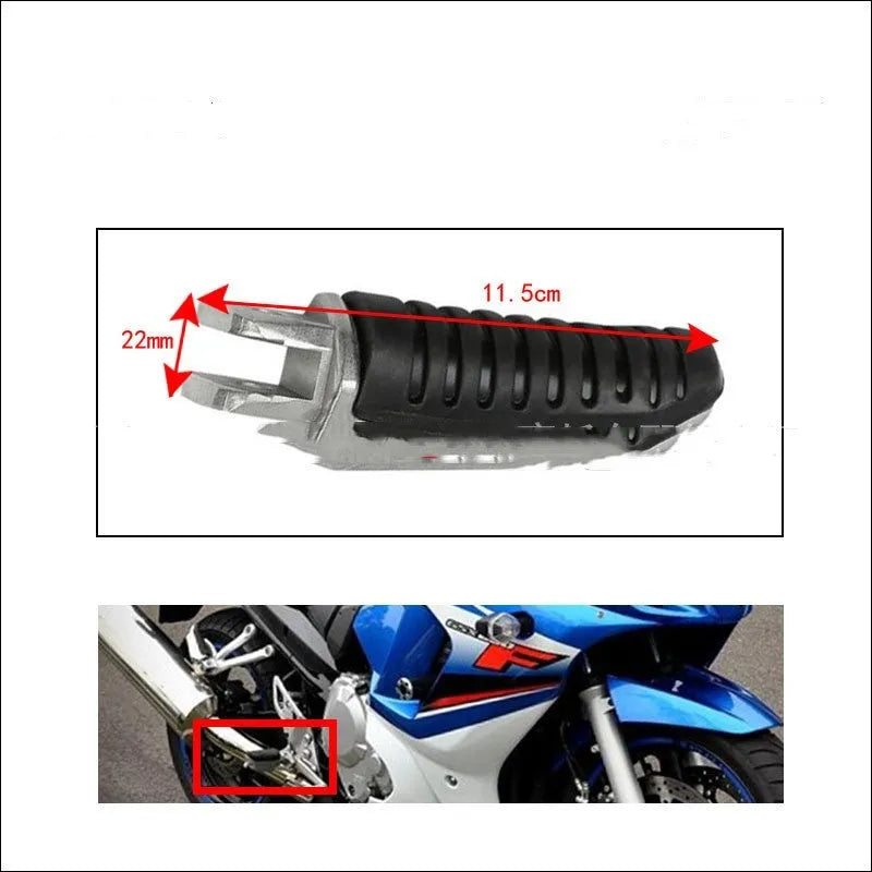 Black aluminium alloy motorcycle footpegs set for Suzuki Hayabusa and V-Strom models.