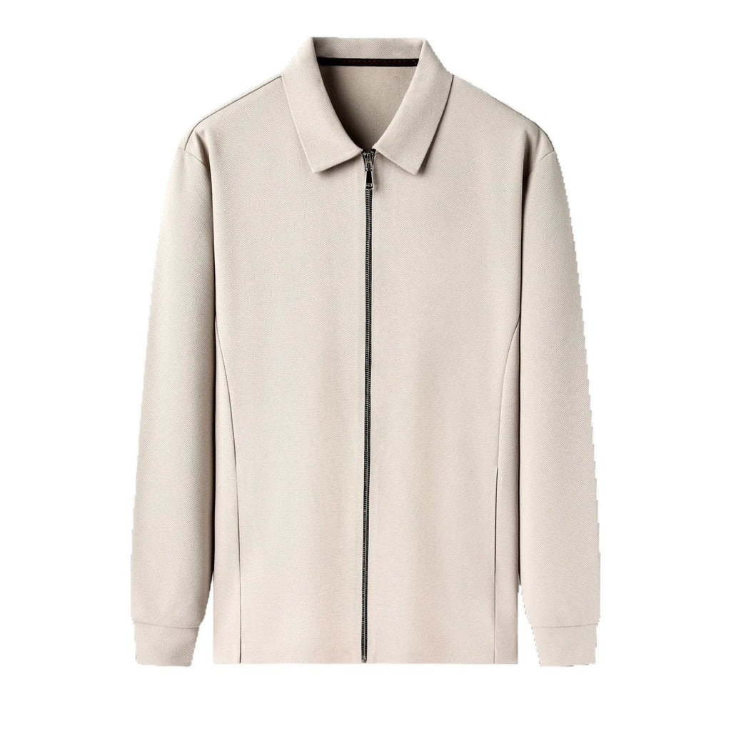 Men's polyester business jacket in black, dark gray or apricot with regular sleeves and straight hem design