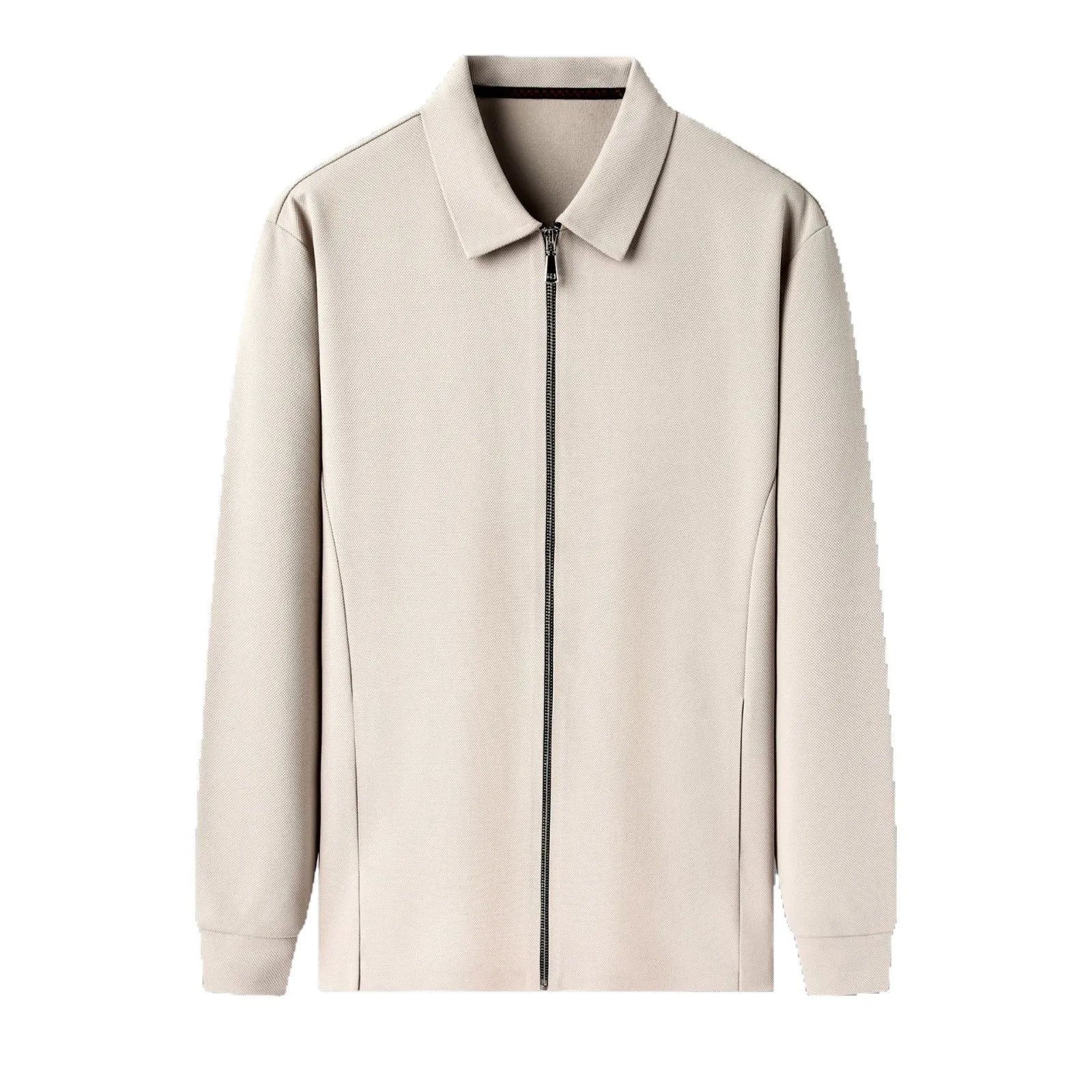 Men's polyester business jacket in black, dark gray or apricot with regular sleeves and straight hem design