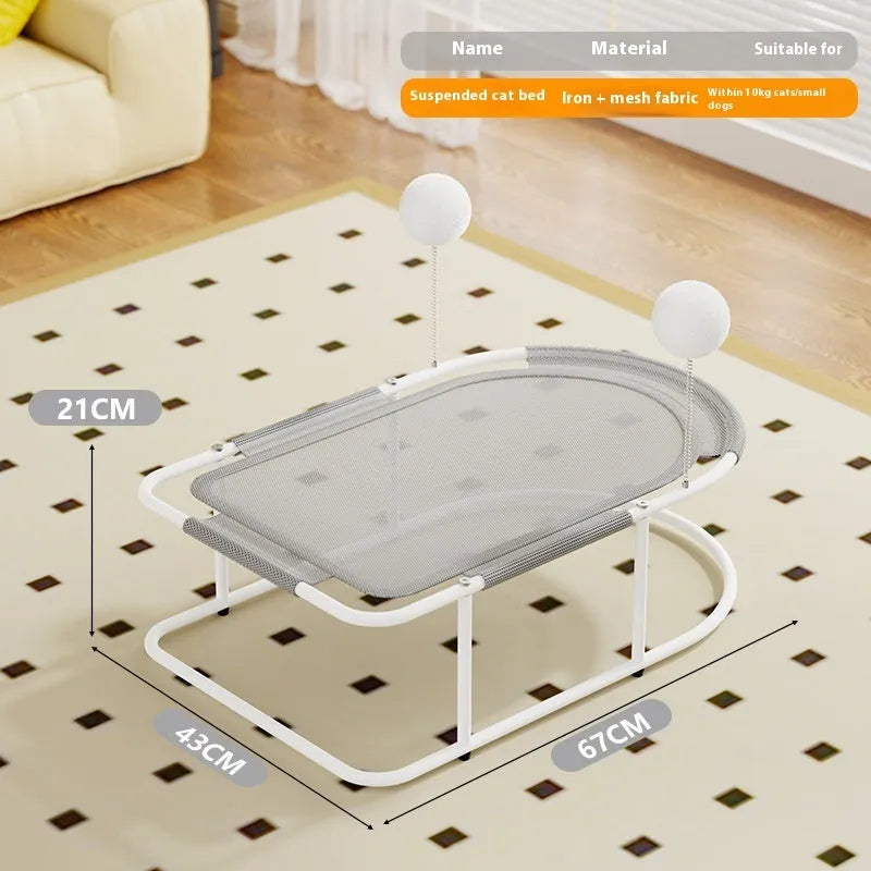 Large fabric cat kennel pet bed with breathable sides, shown in grey colour