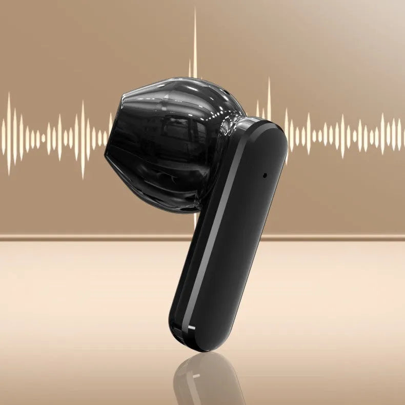 YX28 Bluetooth earphones with full-colour LCD touch screen display and ear hook design in black and white colour options