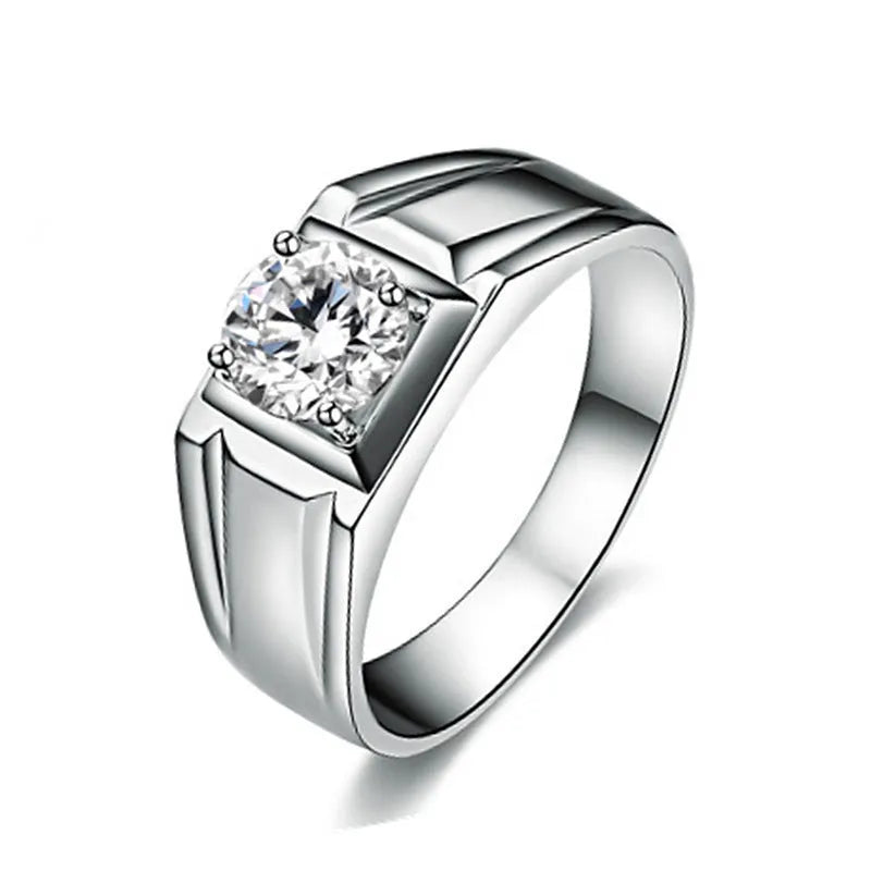 Men's adjustable square diamond ring in gold or platinum finish on copper.
