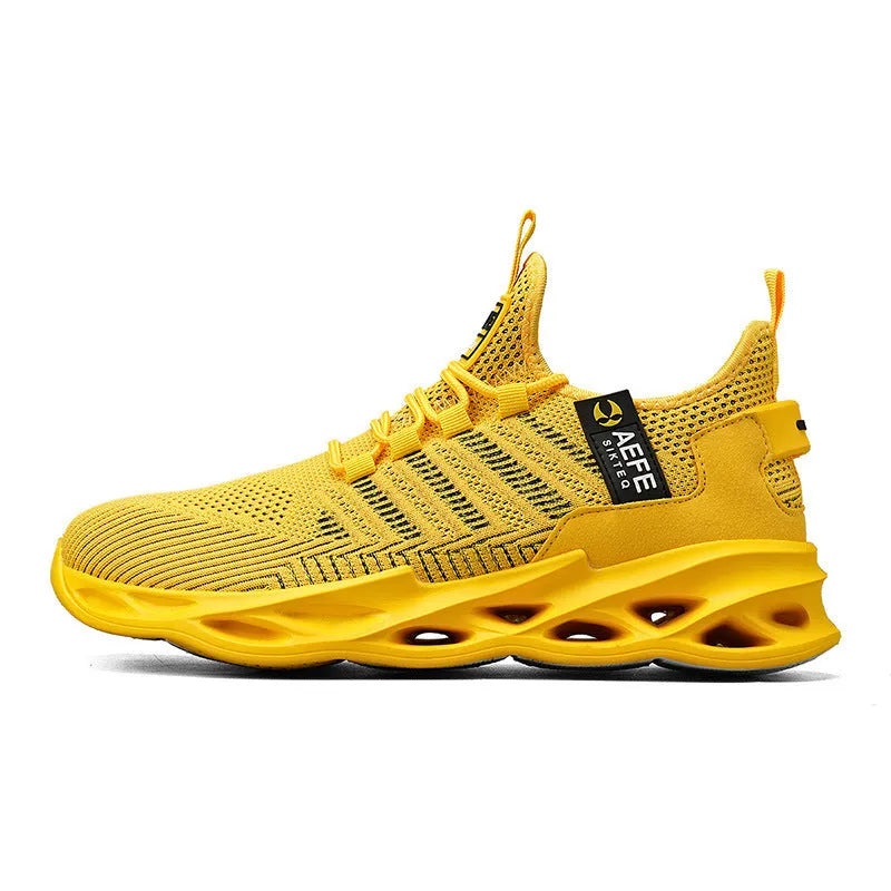 Men's black mesh casual running shoes with cross straps and round toe in Korean style