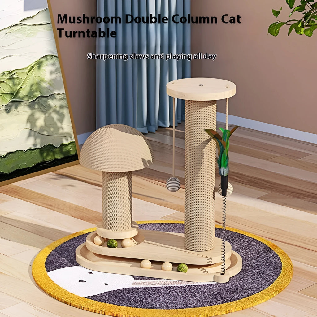 Solid wood cat turntable scratching post with interactive rotating platform