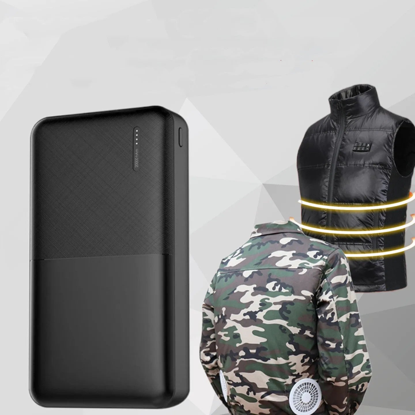 20000 mAh portable power bank with multiple USB ports in black or white colour measuring 140x69x26mm
