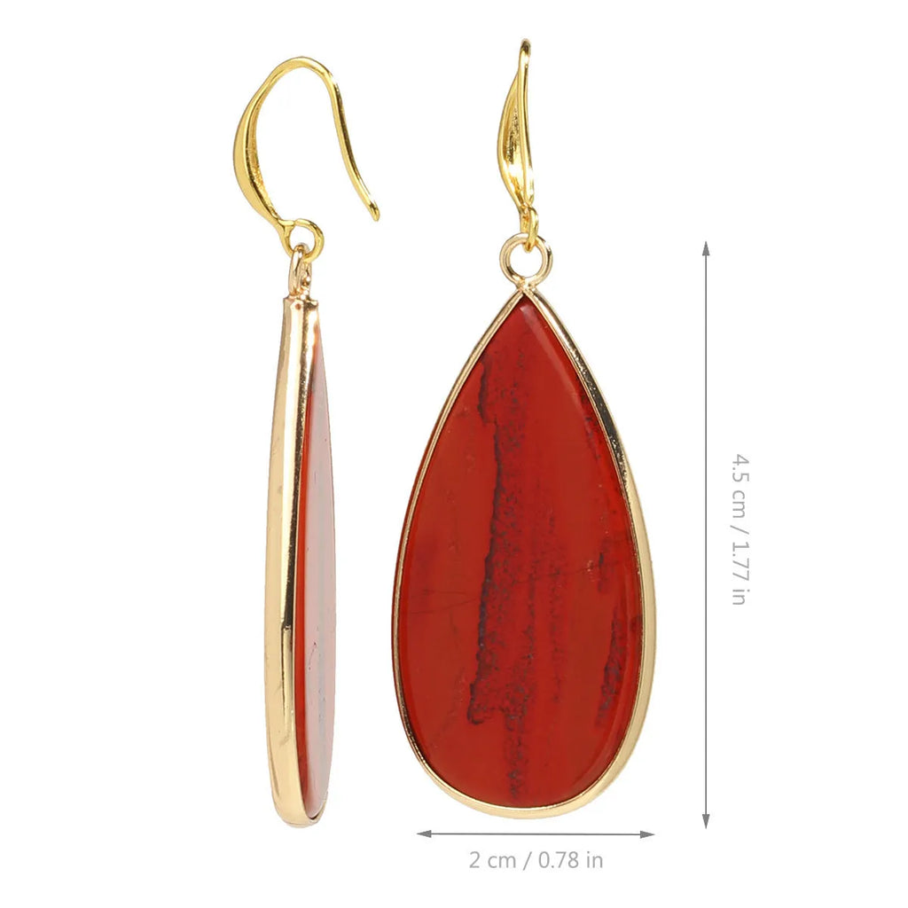 Vintage long water drop earrings handmade from stone in tigereye, amethyst, pink crystal, redstone or turquoise
