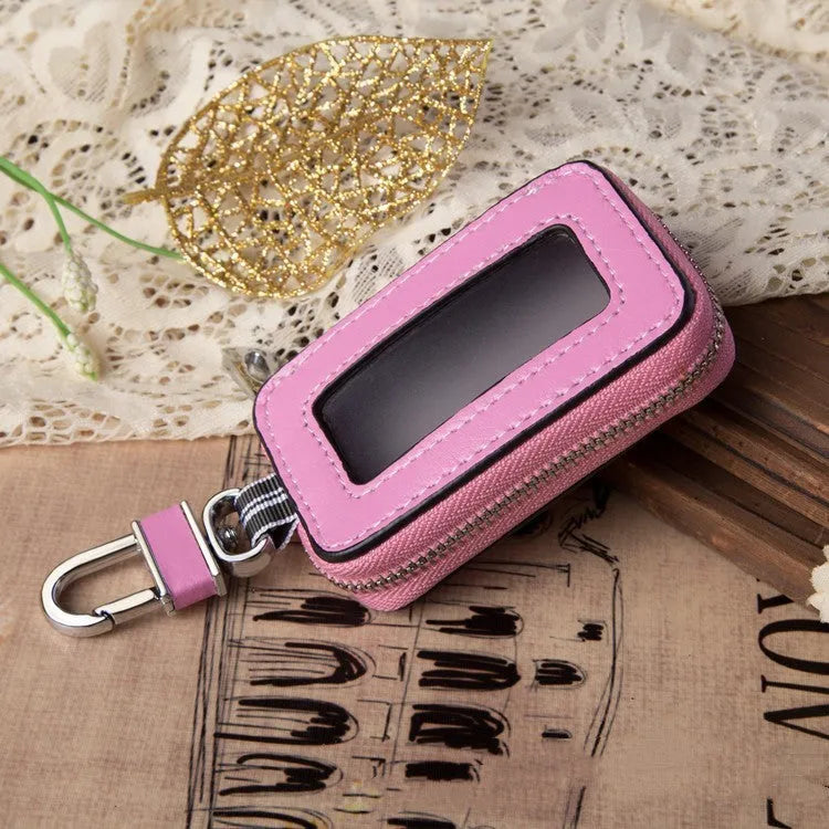 White genuine leather car key case square vertical model 8.3x5x2cm